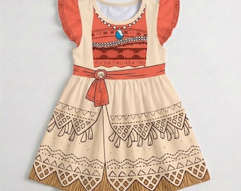 Cosplay Moana Princess Ruffle Dress, Moana Princess Ruff Dress, Cosplay Halloween Dress