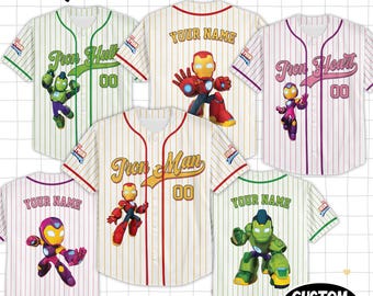 Personalized   Marvel Iron Man and His Awesome Friends Baseball Jersey, Superhero Iron Man Ironheart Iron Hulk Birthday Boy/Girl Tee
