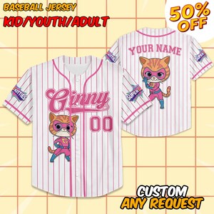 Custom Ginny SuperKitties Baseball Jersey, Matching Baseball Team Outfit, Adult Youth Toddler Jersey, Toy Story Jersey,Gift for Disney Fans