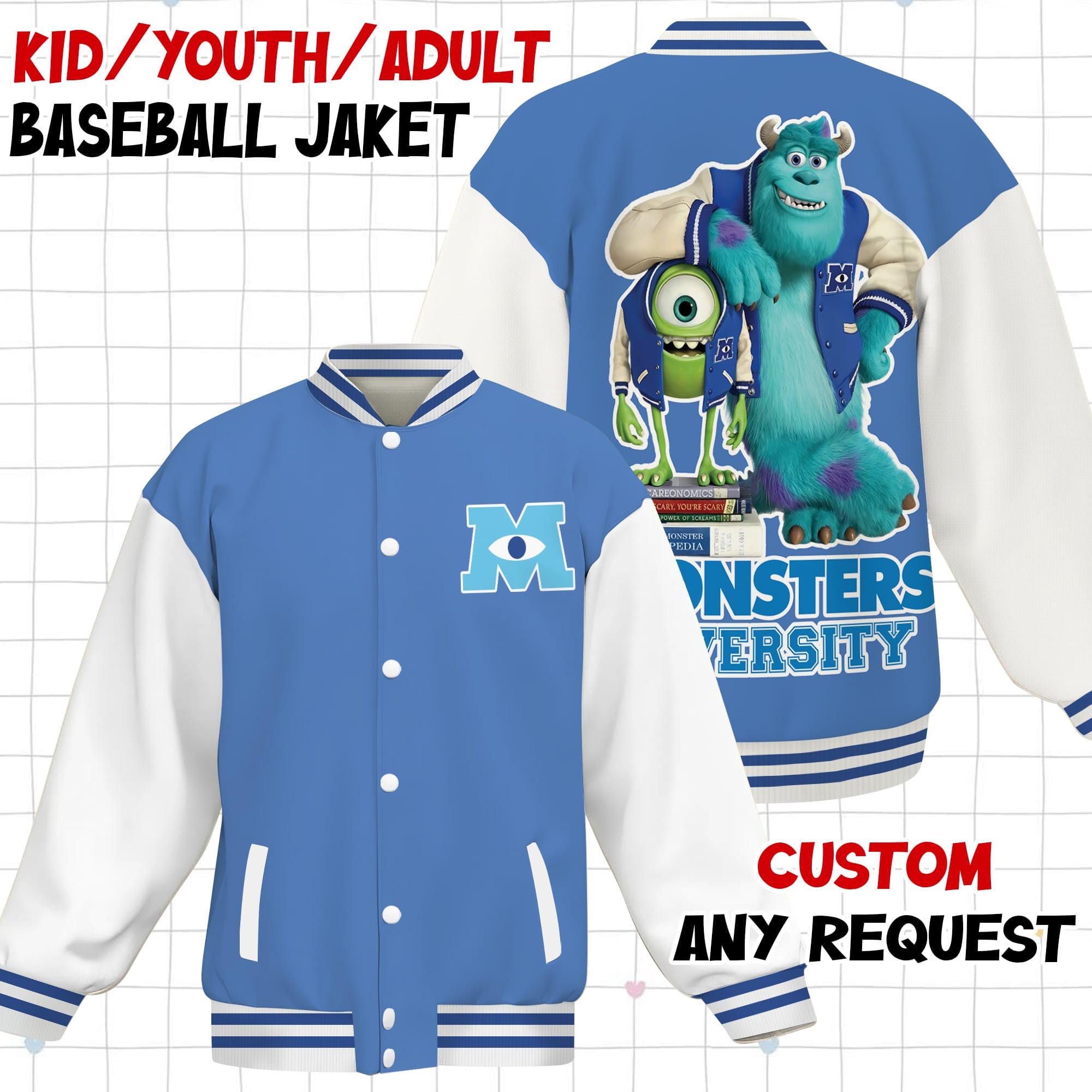 Discover Custom Disney Monster University Varsity Jacket, Monster Inc Adult Kid Varsity Jacket