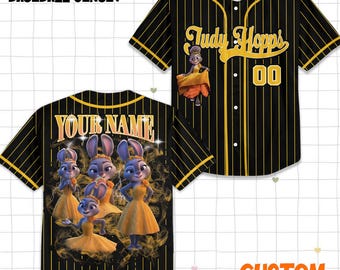 Personalize Disney Zootopia Judy Hopps Bootleg Baseball Jersey, Custom Disney Baseball Family Team Jersey, Disneyland Cute Birthday Gift