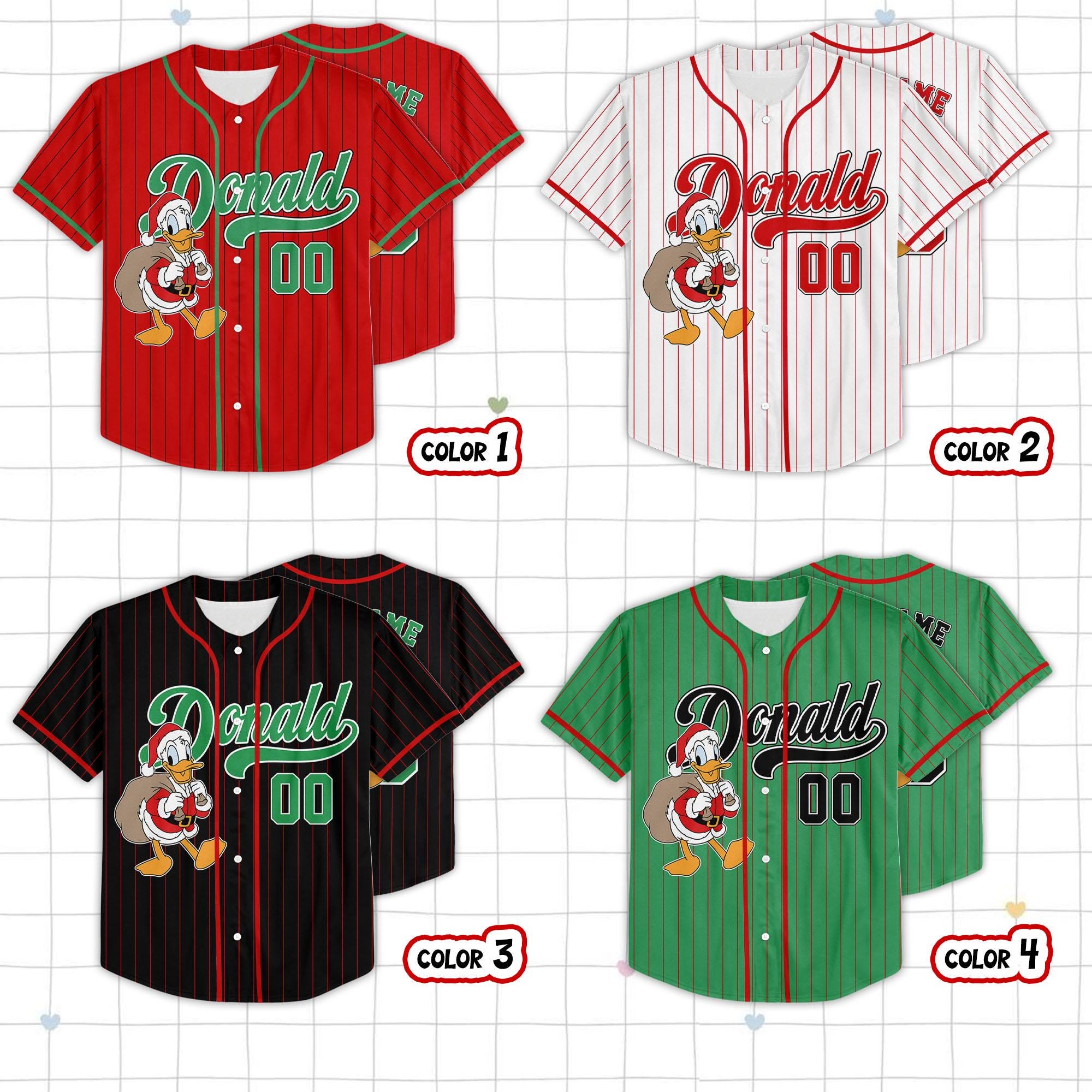 Discover Custom Disney Donald Christmas Baseball Jerseys, Disneyland Kid Youth Adult Christmas Jersey, Mickey And Friends Xmas Jersey