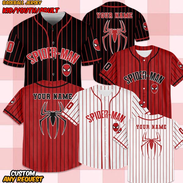 Camiseta de béisbol personalizada de Spider-Man para niños y adultos, disfraz de superhéroe para cumpleaños, camiseta personalizada con nombre y número.