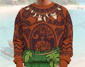 Disney Maui Costume 3D Shirt, Moana Cosplay Hoodie Shirt, Maui Costume Halloween Shirt, Tribal Tattoo Gift