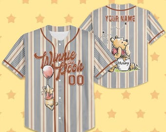 Custom Winnie The Pooh Baseball Jersey, Winnie Tthe Pooh Jersey Shirt, Pooh Kid Youth Adult Baseball Jersey.