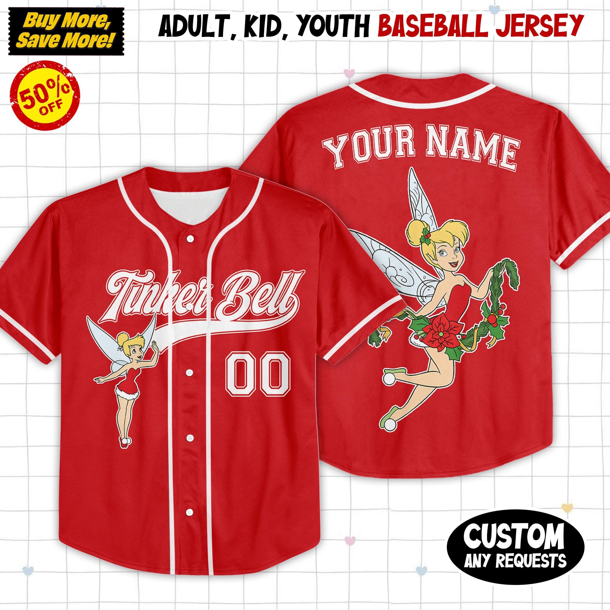 Discover Custom Disney Tinker Bell Christmas Collection Simple Baseball, Personalized Baseball Team Jersey, Birthday Gift for Christmas Fans Family