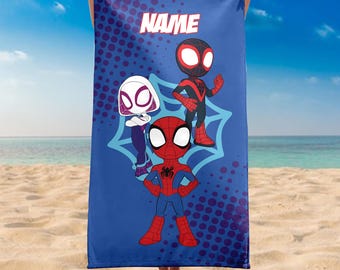 Spidey And His Amazing Friends Beach Towel, Custom Superhero Beach Towel,   Trip, Birthday Gift, Christmas, Halloween Gift