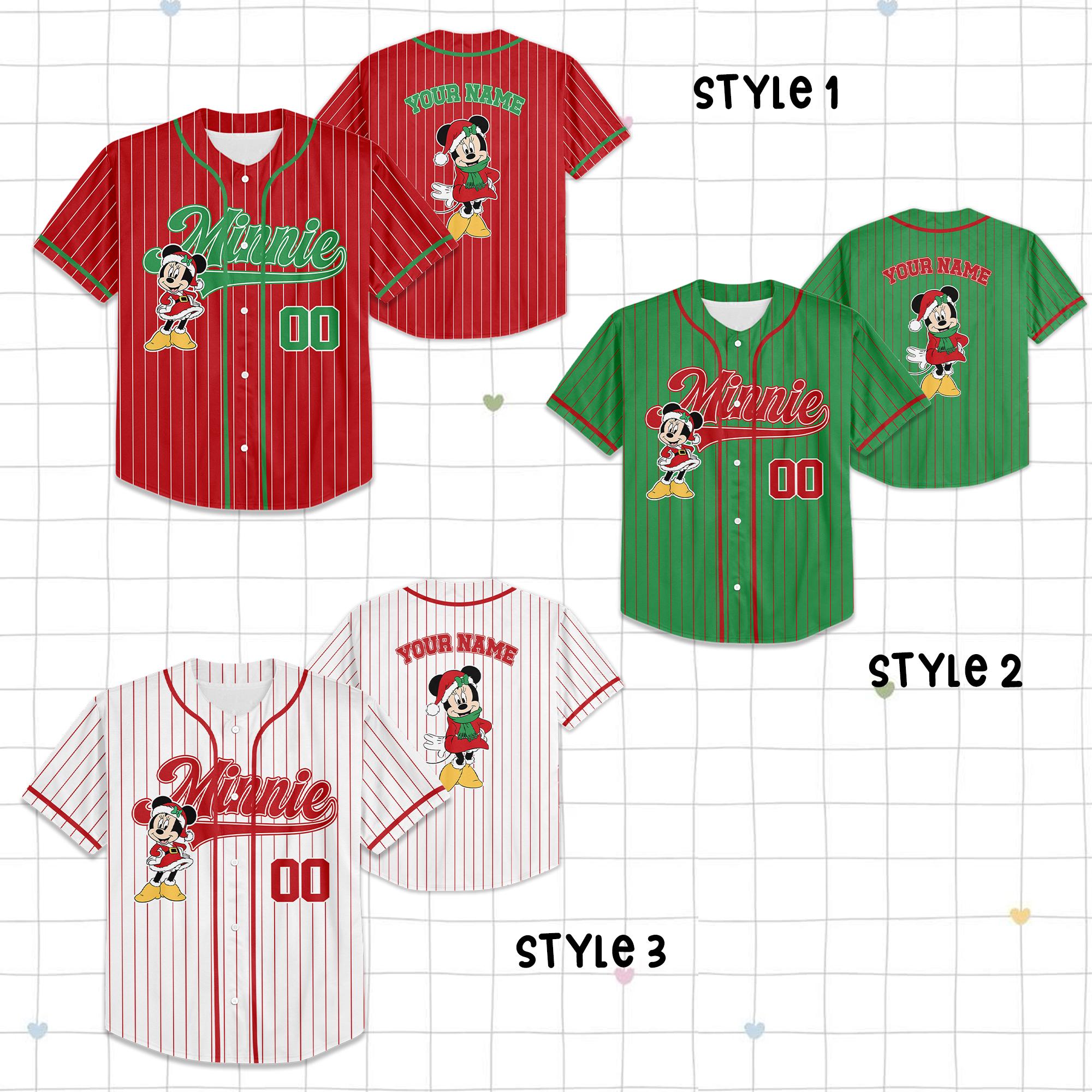 Discover Personalized Minnie Mouse Christmas Baseball Jersey, Minnie Mouse Jersey Team, Christmas Baseball Jersey, Disneyland Christmas Party