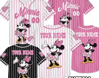 Personalize   Minnie Mouse Cute Striped Black, Custom  land Jersey, Baseball Team, Mickey Mouse Birthday, Gift for   Fans
