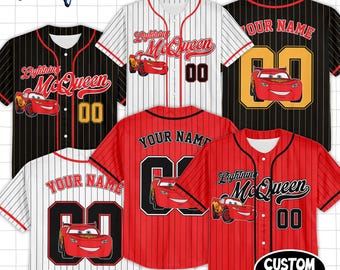 Custom Lightning McQueen Baseball Jersey, Custom   Cars Baseball Shirt, Matching   Trip Outfit,  land Birthday Gift