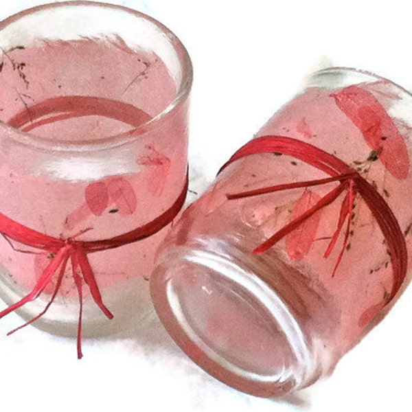 tea light holders pastel pink wrapped pink raffia