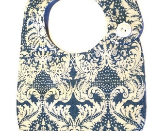 Blue white print bib