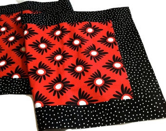 Bright red black white table runner