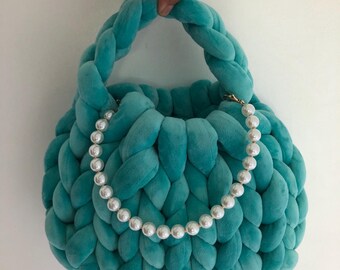 Handmade bulky blue bag
