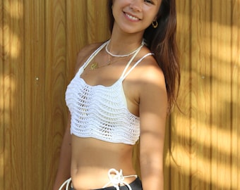 Crochet white halter top