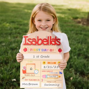 Customized First And Last Day School Sign, Kindergarten 1st Day of School Sign, Preschool Back To School Dry Erase Sign, Wooden School Board
