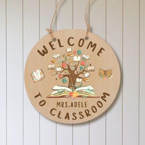 Custom Teacher Door Sign, Classroom Decor, Teacher Name Door Hanger, Teacher Gift, Unique Design Welcome Classroom Sign, Back To School Gift
