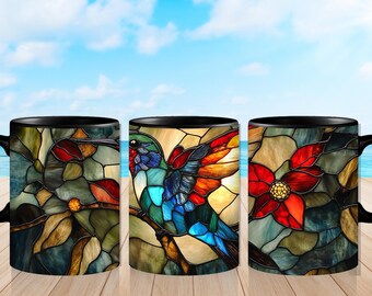 Taza de colibrí de vidriera: Taza de café artística y colorida