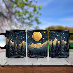 Stargazing Coffee Mug: Celestial Moonlit Mountains Design