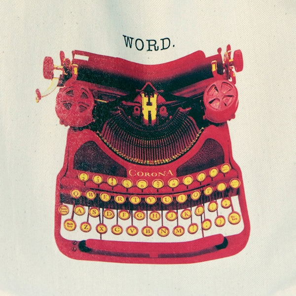 Typewriter Art, Graphic Tote - "WORD." Reusable bag, bring your own bag shopping