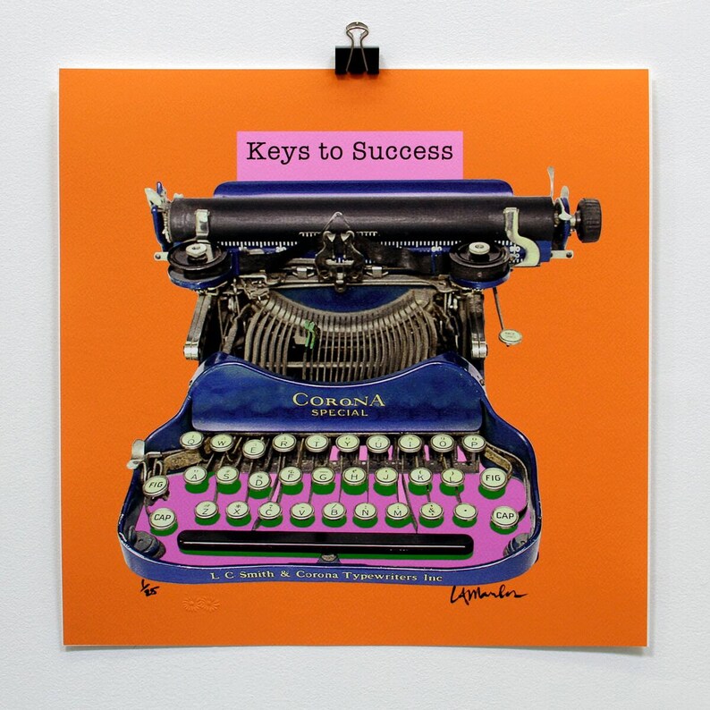 Authentic typewriter art Keys to Success is a square archival print unframed, signed and numbered image 2