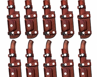 Lot of 10 Horizontal Leather Knife Sheaths Handmade Belt Carry Fixed Blade Knife Holders