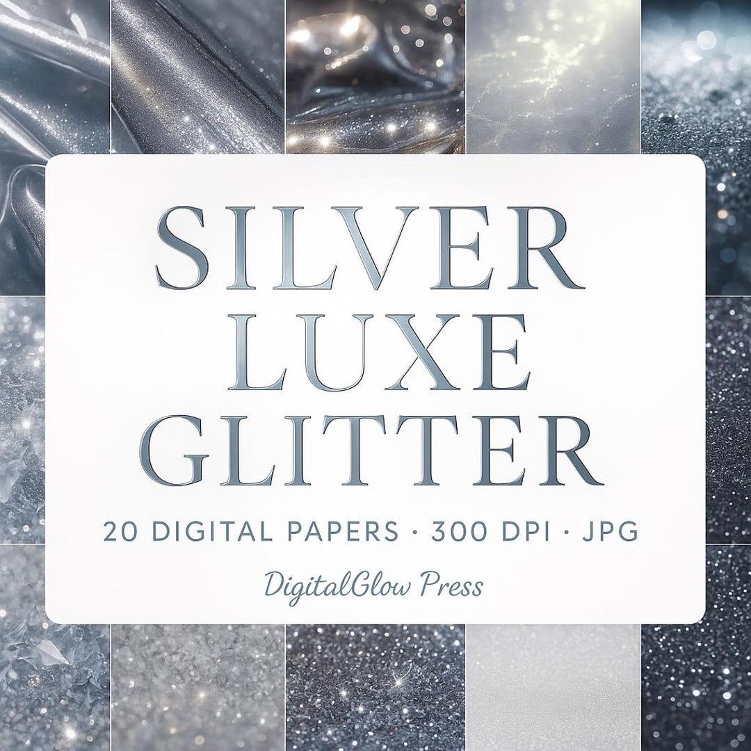 Silver Glitter Digital Paper Bundle | 15 Seamless JPG Backgrounds ...