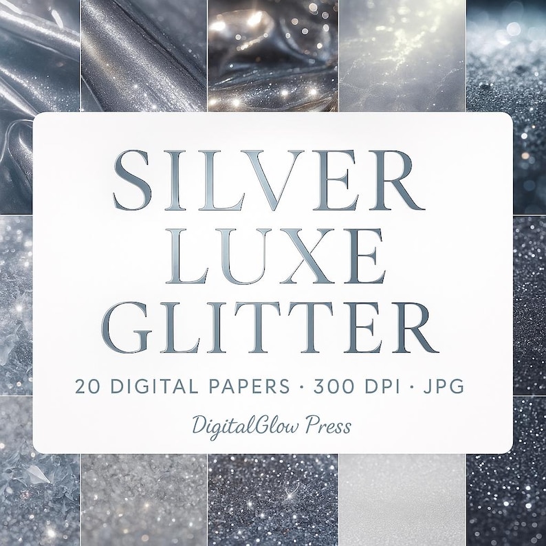 Silver Glitter Digital Paper Bundle | 15 Seamless JPG Backgrounds ...