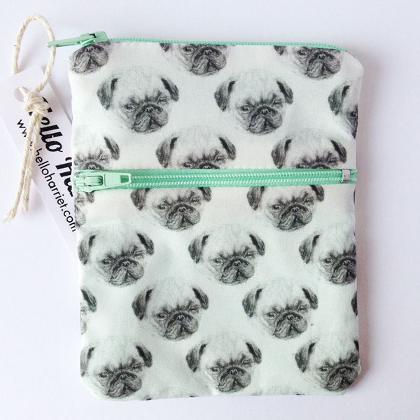 purse - pug zipper pouch - multiple pocket purse - handmade