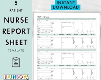 Printable Nurse Report Sheet handoff, Nurse Brain, 5 patient, Nurse Brain Sheet, Telemetry, Report Sheet Nurse, Nurse Resource, Med Surg