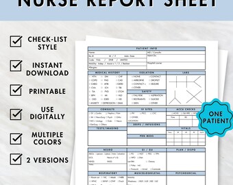 Printable Nurse Report Sheet ICU, Nurse Brain, 1 patient, Nurse Brain Sheet, Single Patient, Report Sheet Nurse, Nurse Resource, Med Surg