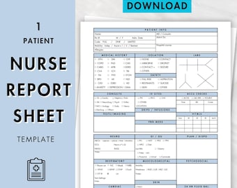 Printable Nurse Report Sheet ICU, Nurse Brain, 1 patient, Nurse Brain Sheet, Single Patient, Report Sheet Nurse, Nurse Resource, Med Surg