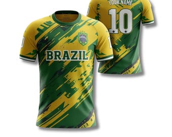 Brazil Flag T Shirt Custom Name Number Brazilian Pride Tee Unisex Yellow Green Gift