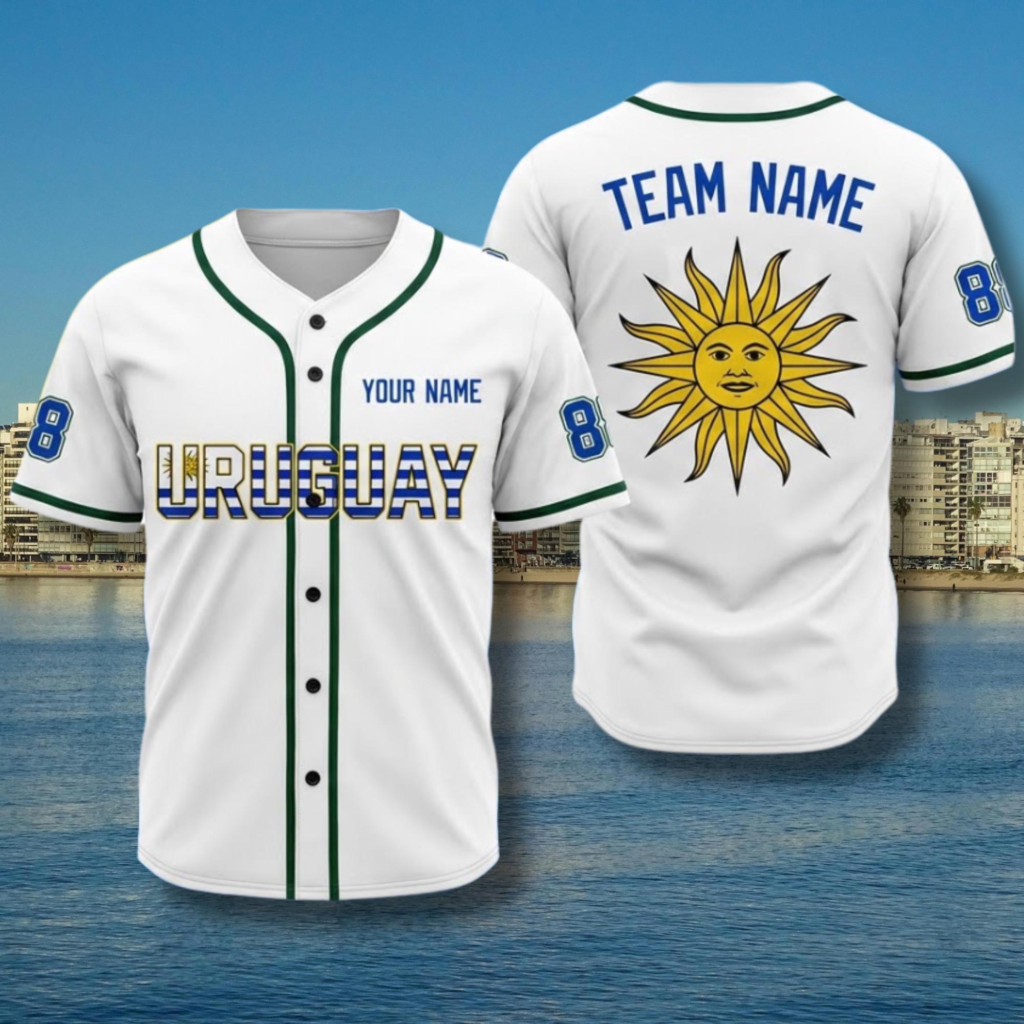 Discover Personalized Uruguay Baseball Jersey Button-Up Shirt with Custom Name, Number, and Team Name