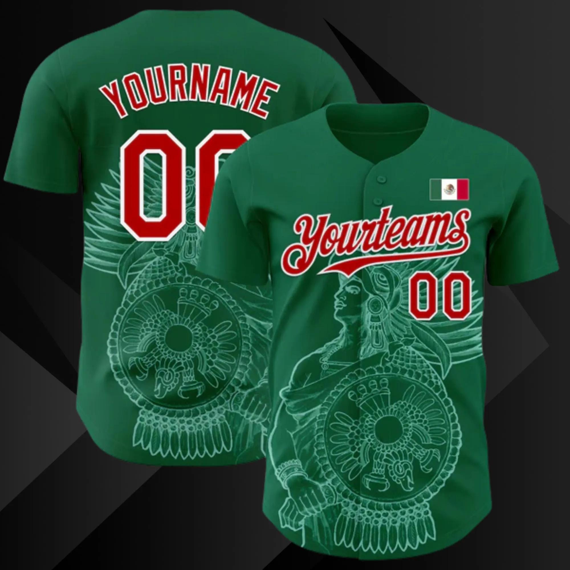 Discover Personalized Mexico Baseball Jersey Custom Name Number Green Button Up Shirt