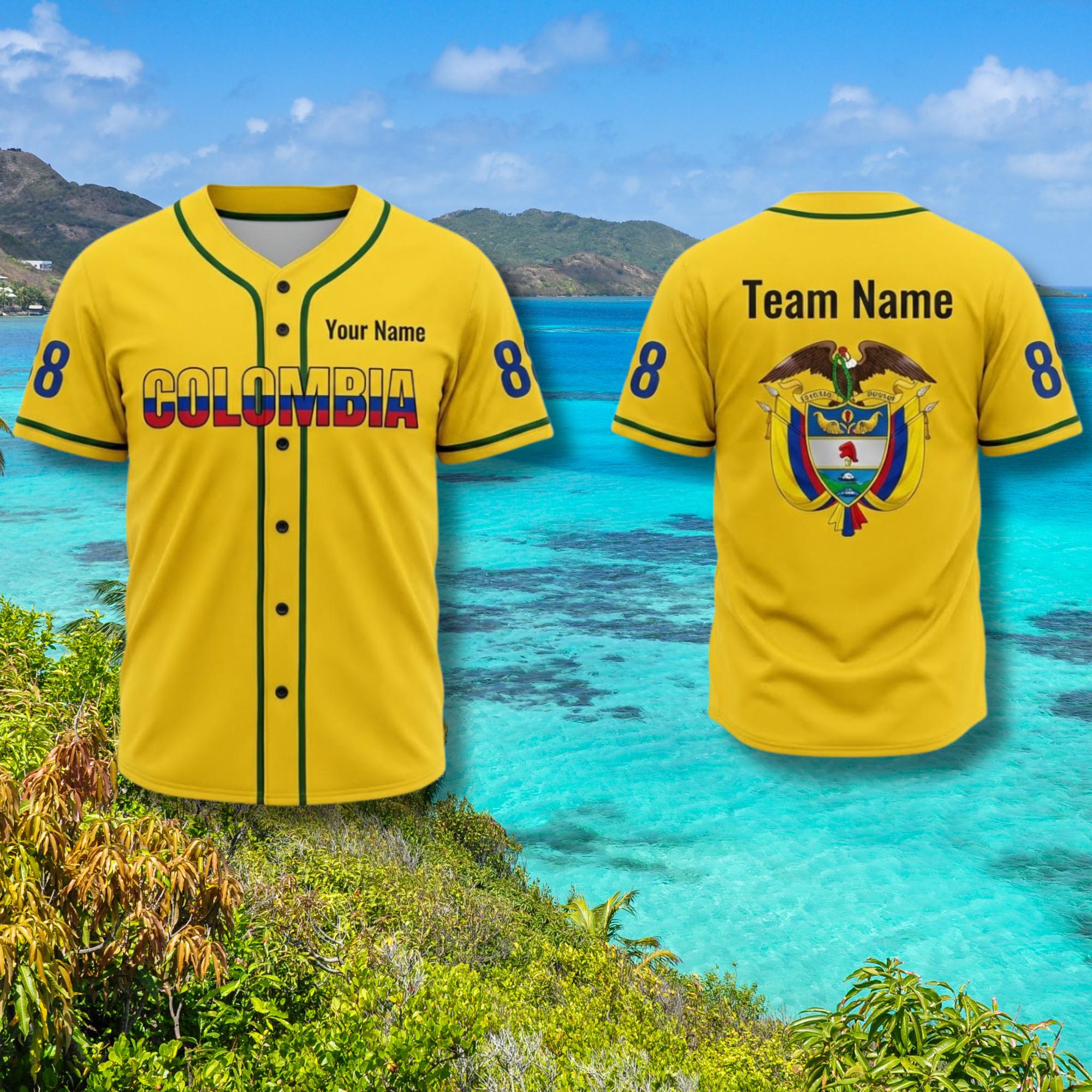 Discover Personalized Colombia Flag Colors Baseball Jersey Button Up Shirt Custom Name Number Team Name Unisex Fan Gift