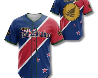 Personalized New Zealand Inspired Baseball Jersey Button Up Shirt Custom Name Number