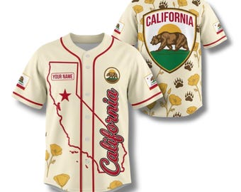 California Bear Baseball Jersey, Golden Poppy All Over Print Shirt