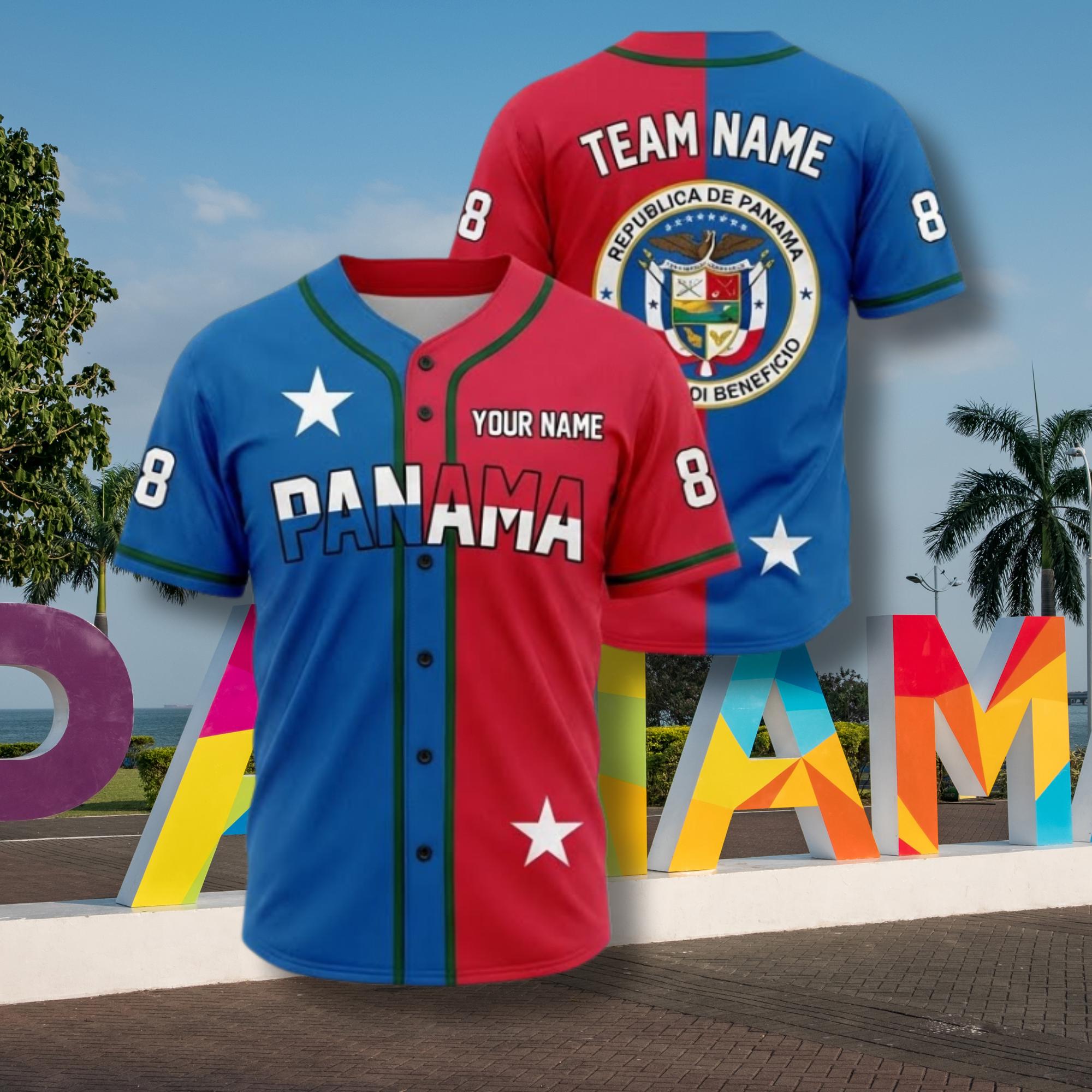 Discover Personalized Panama Baseball Jersey Button Up Shirt Custom Name Number Team Name