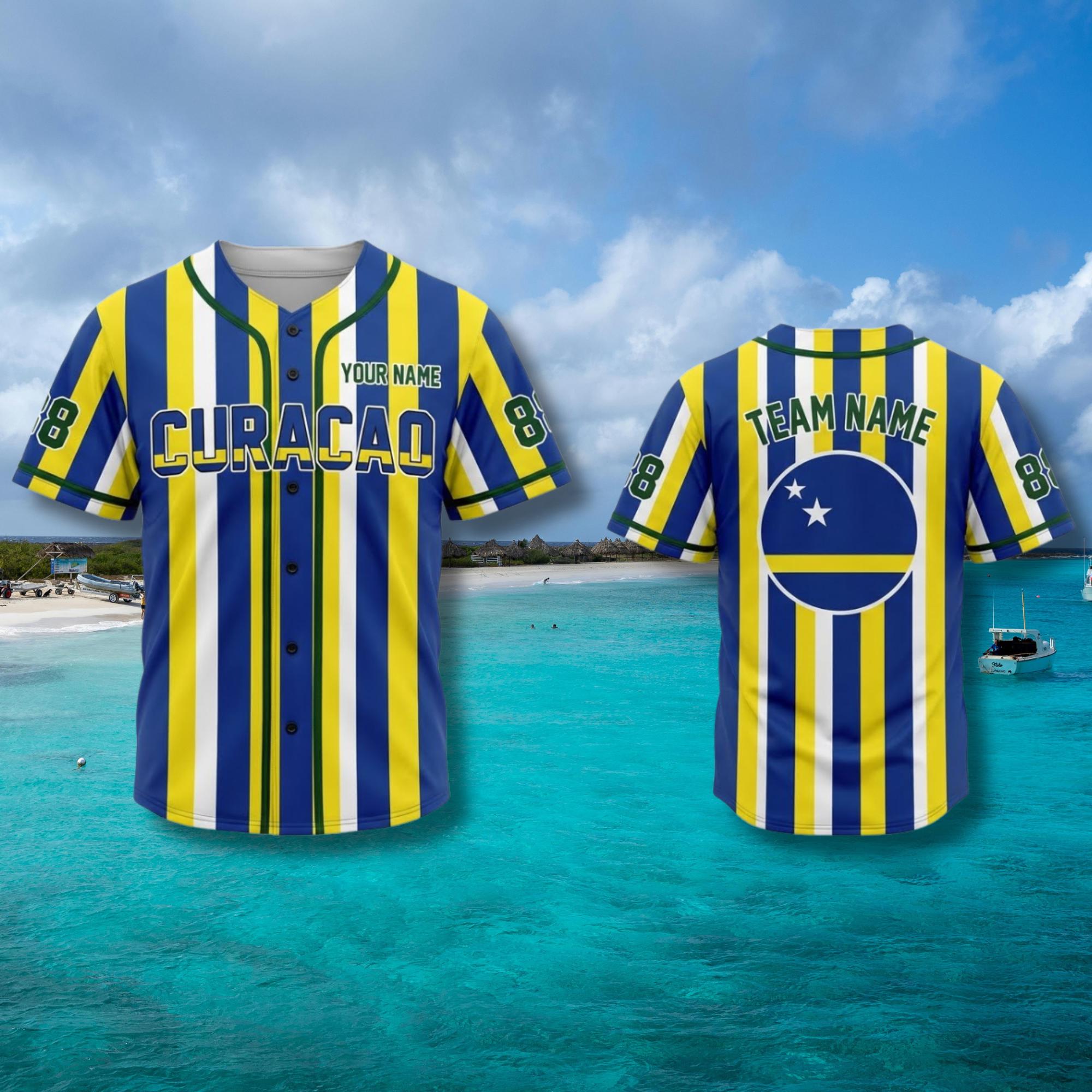 Discover Personalized Curacao Baseball Jersey Button Up Shirt Custom Name Number Team Gift