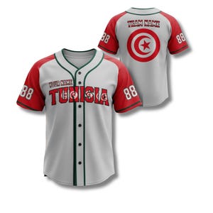 Custom Tunisia Baseball Jersey with Name Number, Personalized Team Gift Shirt Bild 1