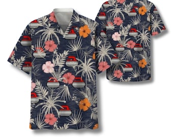 Curling Stone Hawaiian Shirt, Tropical Aloha Camp Collar Button Up, Mens Beach Party Top