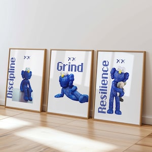 Set di 3 stampe in vinile Kaws, Minimalista Hypebeast, figura Kaws, Poster Kaws Graffiti, Arte murale Kaws, Download digitale