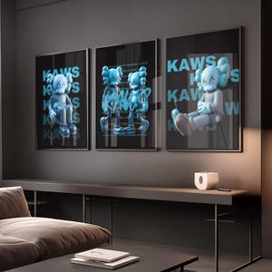 Conjunto de 3 pôsteres Kaws, imprimíveis minimalistas Hybeeast, figura Kaws, grafite Kaws Kaws, impressão de pôster, arte de parede Kaws, download digital