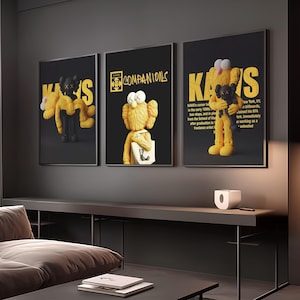 Hypebeast Yellow Kaws Poster 3er Set, !!!DIGITAL PRODUKT DOWNLOAD!!! Hypebeast Raumdekor, Minimalist Best Decor, Hyper Geschenkidee,