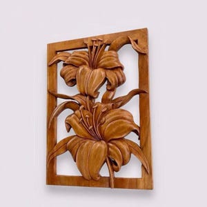 Lily flower wood carving Wall Decoration