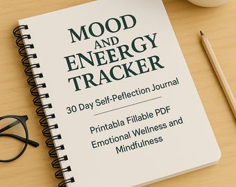 Humör- och energimätare - 30-dagars självreflektionsdagbok - Utskrivbar ifyllbar PDF - Emotionellt välbefinnande och mindfulness