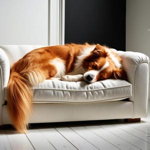 Orange Border Collie Sleeping on Sofa - Animal Wall Art Print