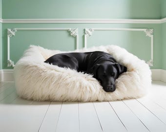 Cozy Sleeping Dog Wall Art - Black Dog in Fluffy Bed - Minimalist Pet Decor