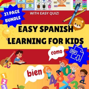 Language Learning Busy Book Spanish PDF 31 Printables for Kids Digital Download Quiz Picture Quiz Printable Kindergarten Worksheets